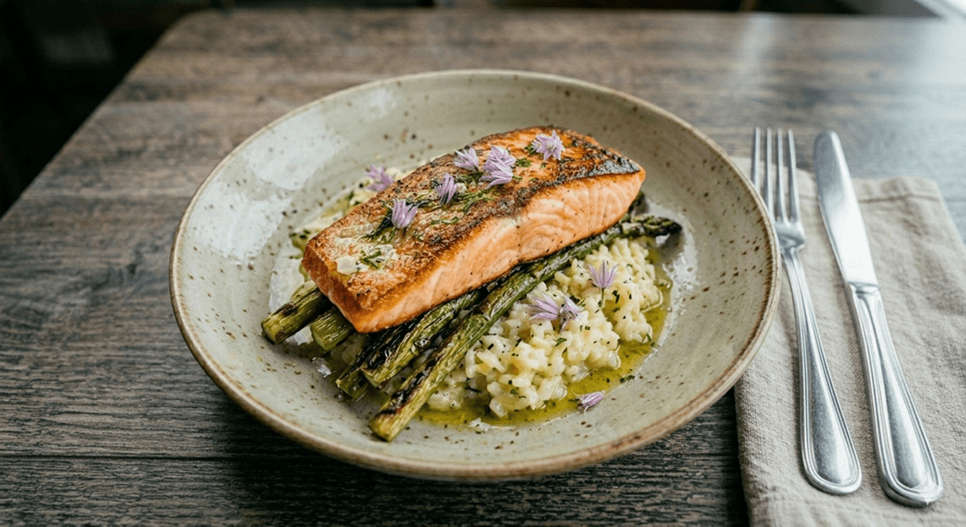 Seared Salmon over Asparagus